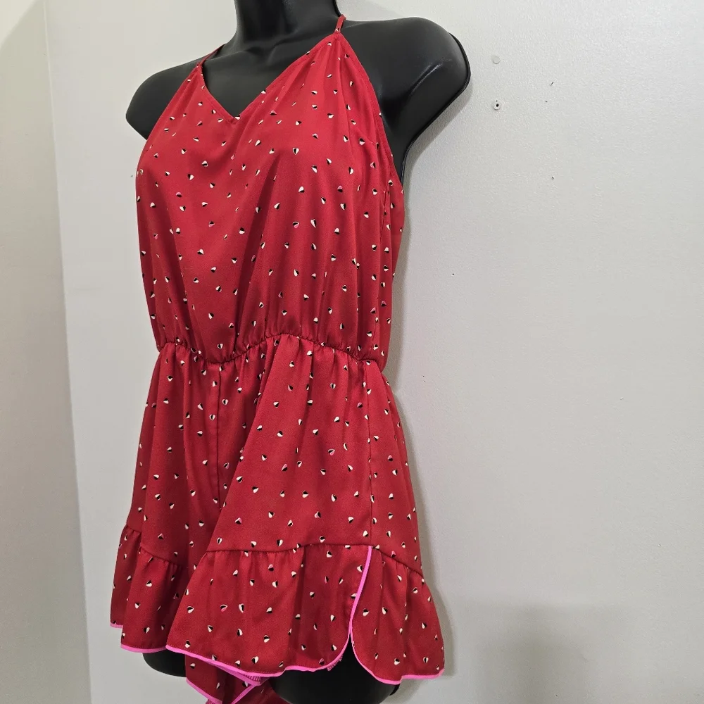 VICTORIA'S SECRET size Small Heart Print Sleep Lounge V Neck Romper Red - Picture 6 of 12